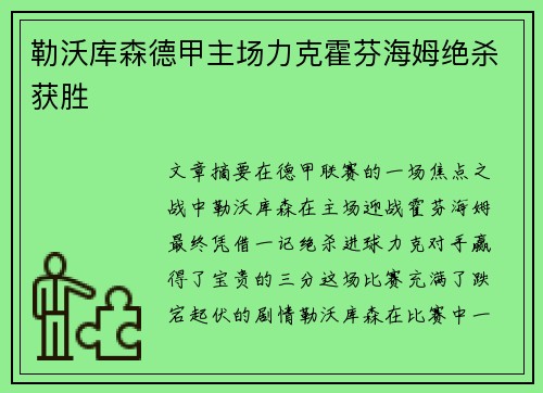 勒沃库森德甲主场力克霍芬海姆绝杀获胜 勒沃库森德甲主场力克霍芬海姆绝杀获胜